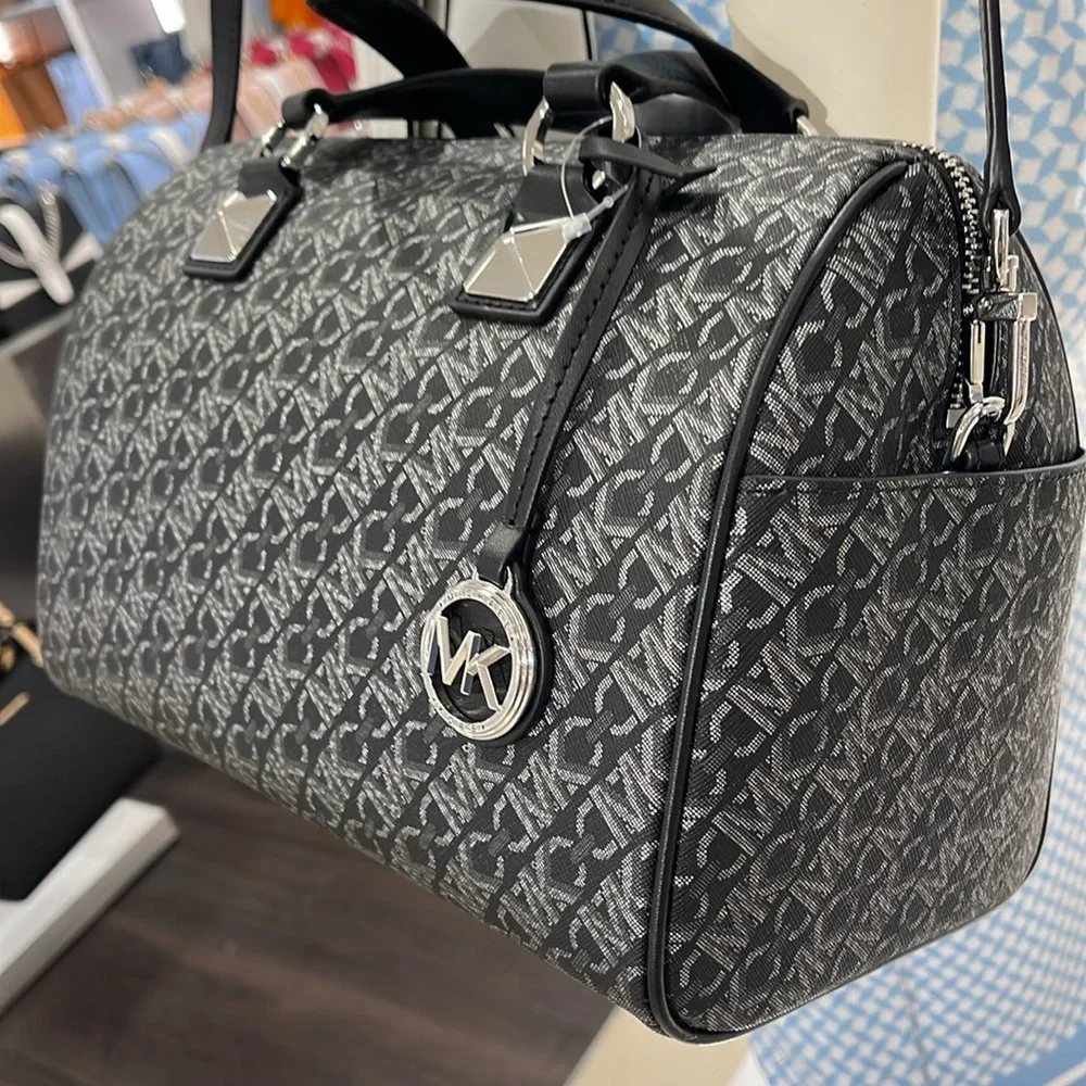 MICHAEL KORS Grayson Medium Metallic Empire Monogram Satchel NWT